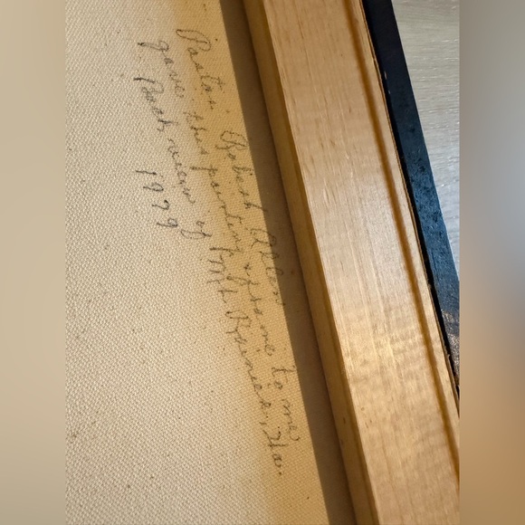 Original 70s Landscape Mountain Lake Scene Oil Painting Gift From Pastor 21x17 - Picture 6 of 8